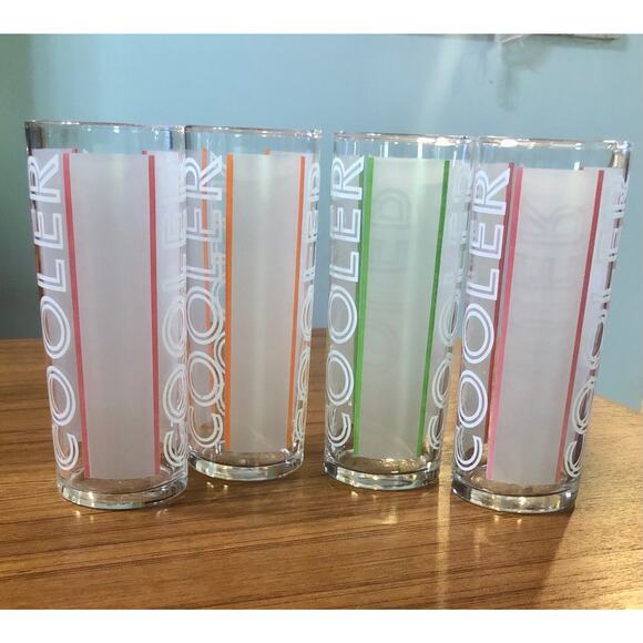 Libbey COOLER Stripe Highball Tom Collins Cocktail Barware Red/Pink Orange Green - Picture 7 of 8